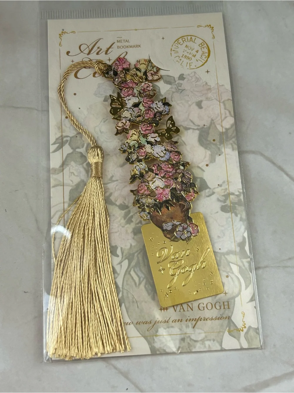 Van Gogh Gold Floral Metal Bookmark with Gold Tassel